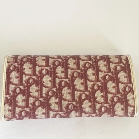 Rare VINTAGE Dior Trotter No. 1 Long Flap Wallet Red Oblique Canvas Y2K - Picture 3 of 12